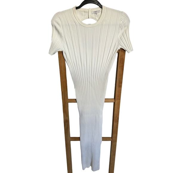 Helmut Lang Rib Knit Bodycon Midi Dress Open Back Short Sleeve Ivory Size Medium - Picture 6 of 13